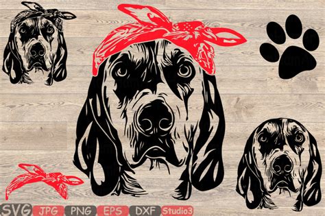 Download Free Dog Whit Bandana Silhouette SVG Head hunting Puppy Family Pet 859s Silhouette